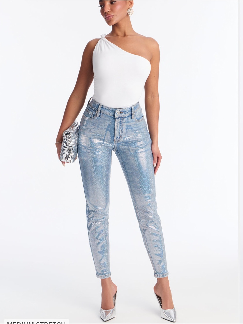 Fashion Nova Metallic Light Blue High-Rise Jeans